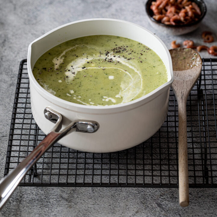 Courgettesoep met hollandse garnalen