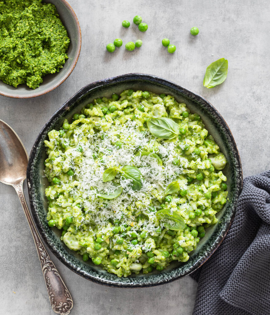 Groene erwtenrisotto
