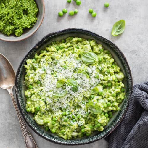 Groene erwtenrisotto