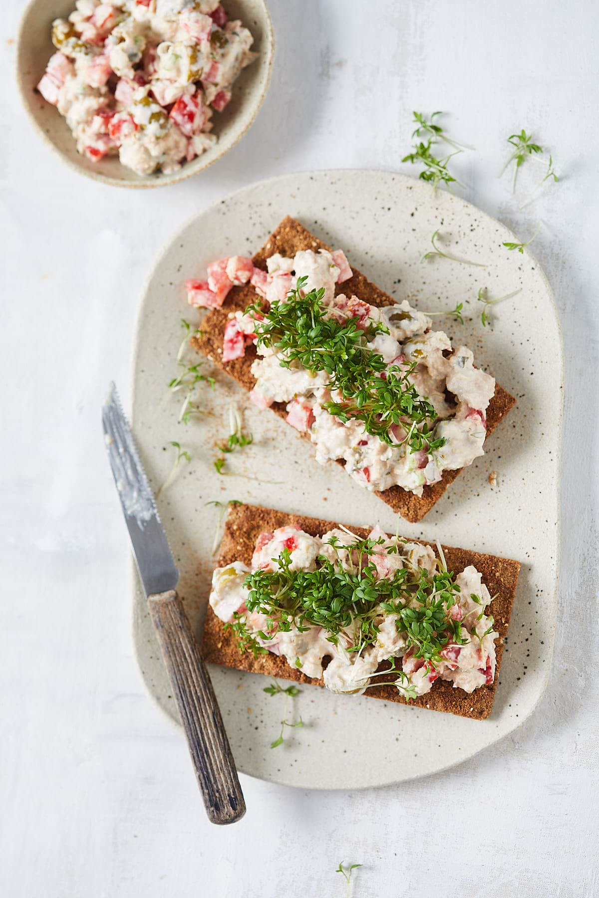 Zalmsalade op een cracker