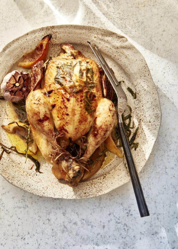 5. Kerstmenu voor kaasliefhebbers geroosterde kip uit de oven met honing en dragon1