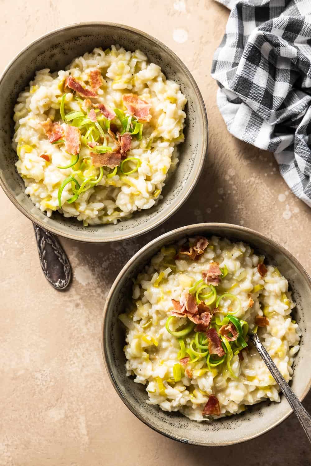 Risotto met prei gorgonzola en bacon