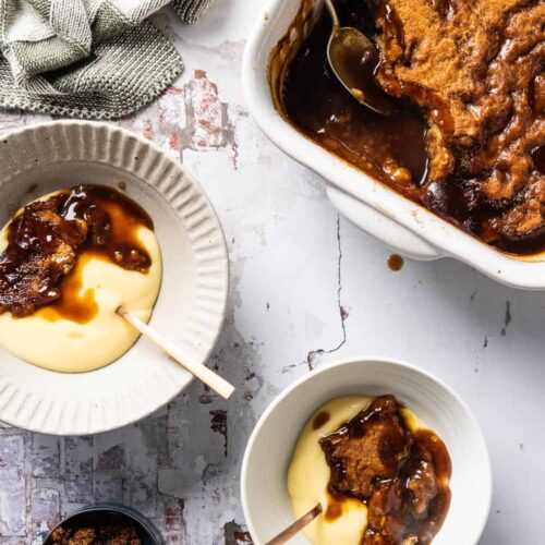 Butterscotch bake met vanillevla