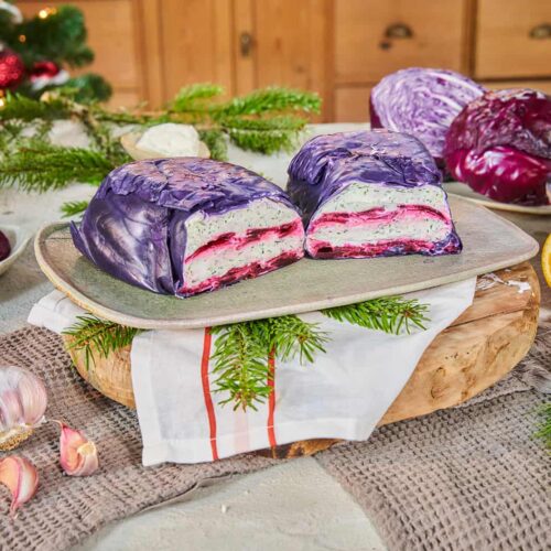 Rode kool terrine met biet en geitenkaas