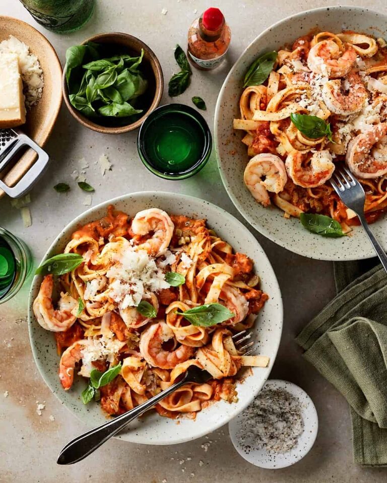 Tagliatelle met garnalen miljuschka