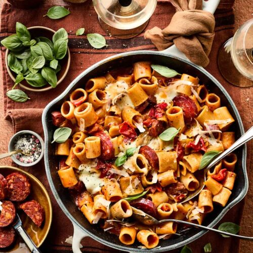 Rigatoni met chorizo miljuschka