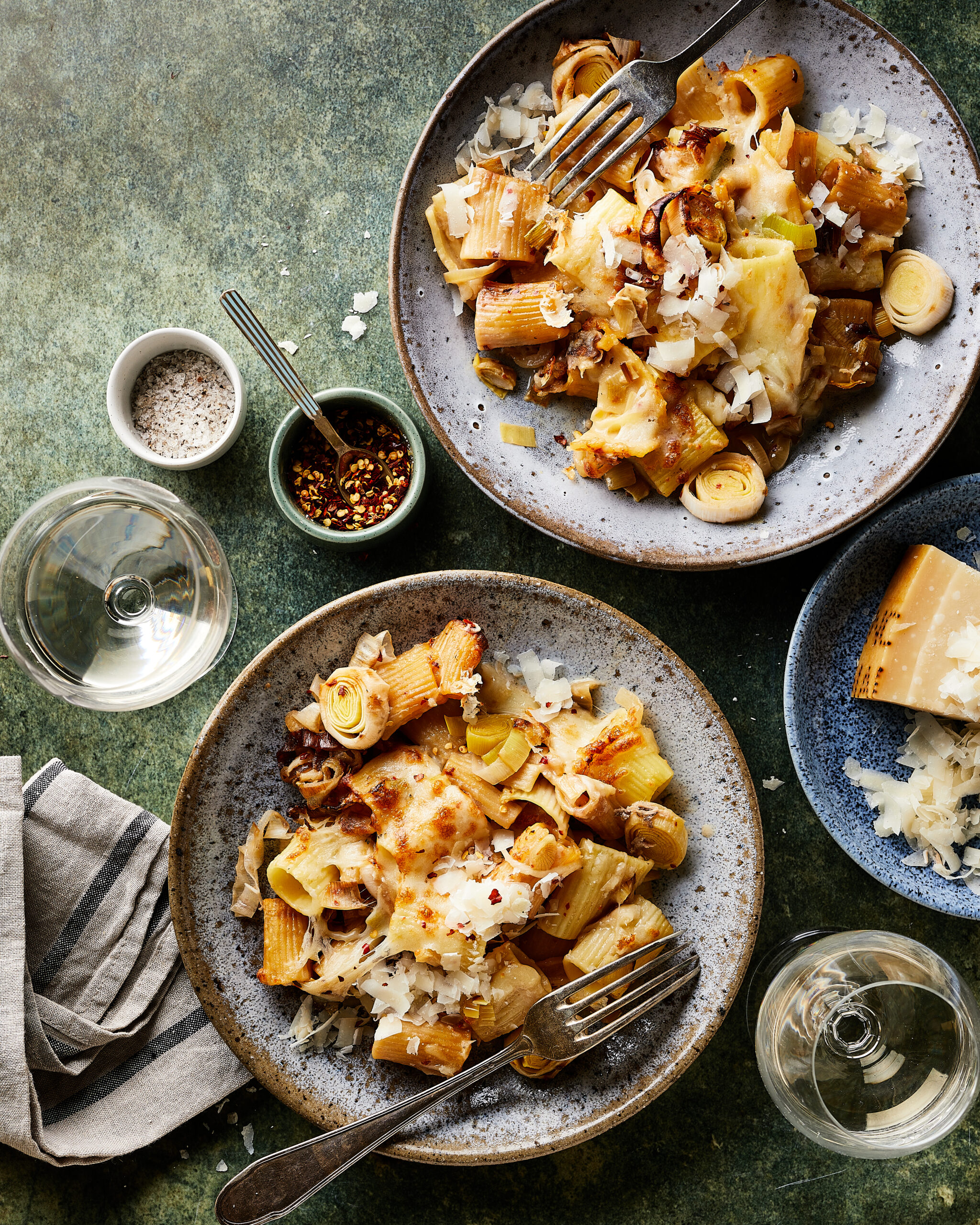 Pasta met prei en ansjovis