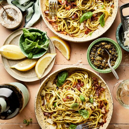 Pasta pesto pancetta miljuschka