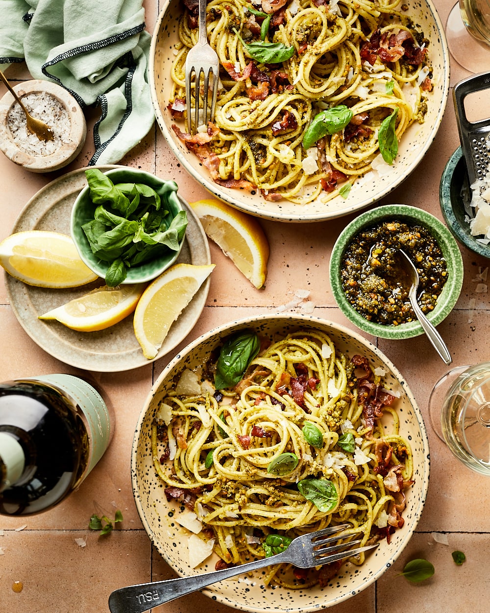 Pasta pesto pancetta miljuschka