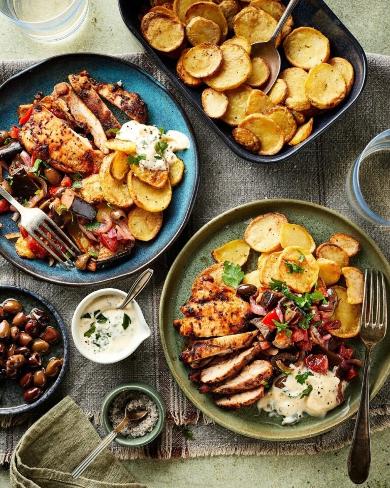 Auberginestoof met geroosterde kip