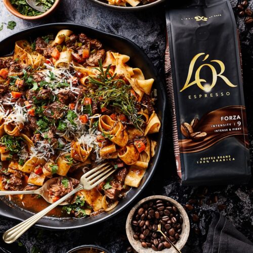 Koffie stoofvlees pasta branded miljuschka