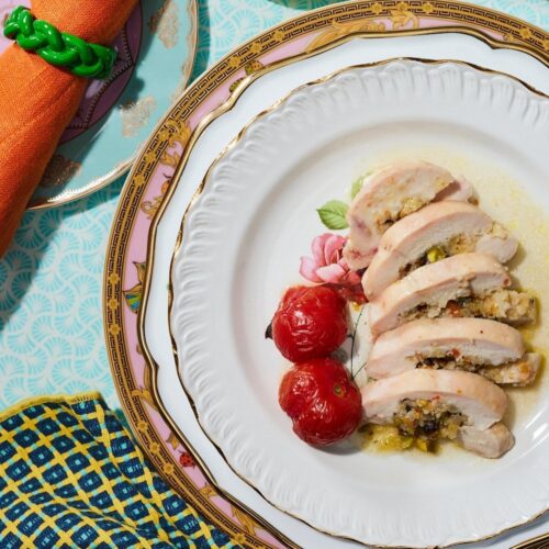 Gevulde kipfilets met sinaasappel en pistache