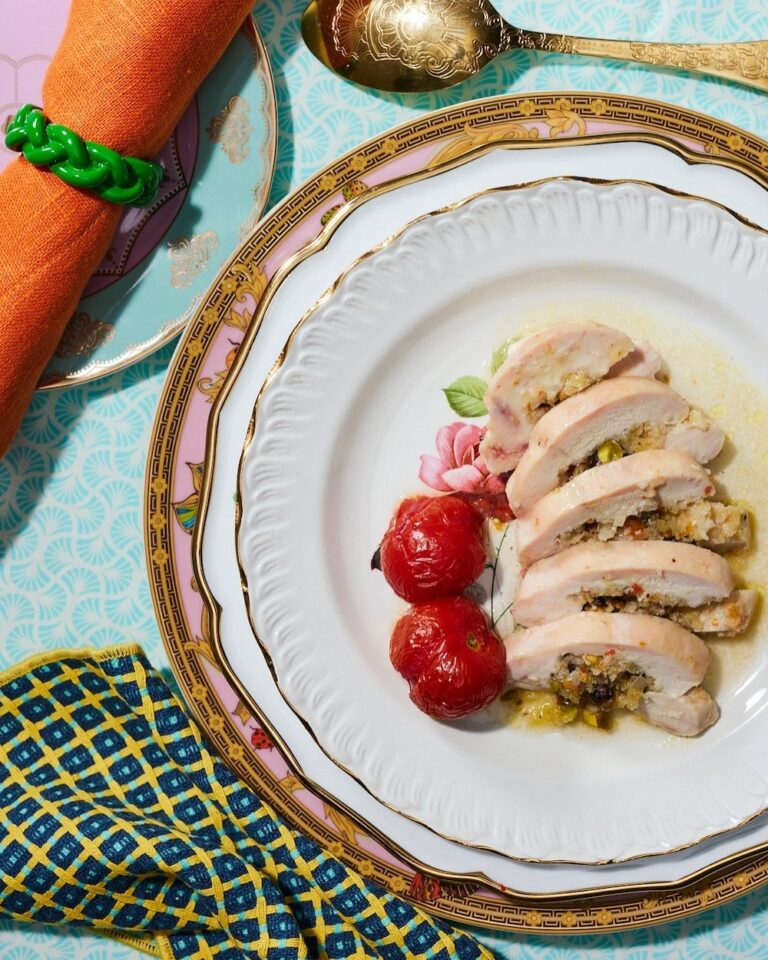 Gevulde kipfilets met sinaasappel en pistache