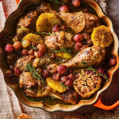 Stoof kip druiven en sinaasappel