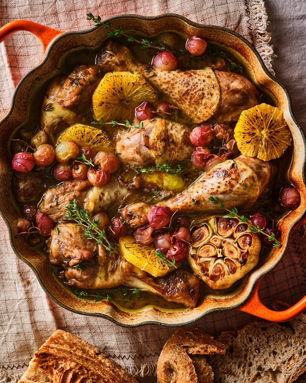 Stoof kip druiven en sinaasappel