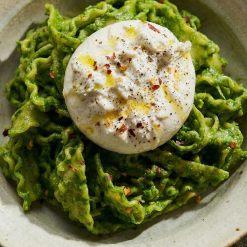 Green goddes pasta closeup