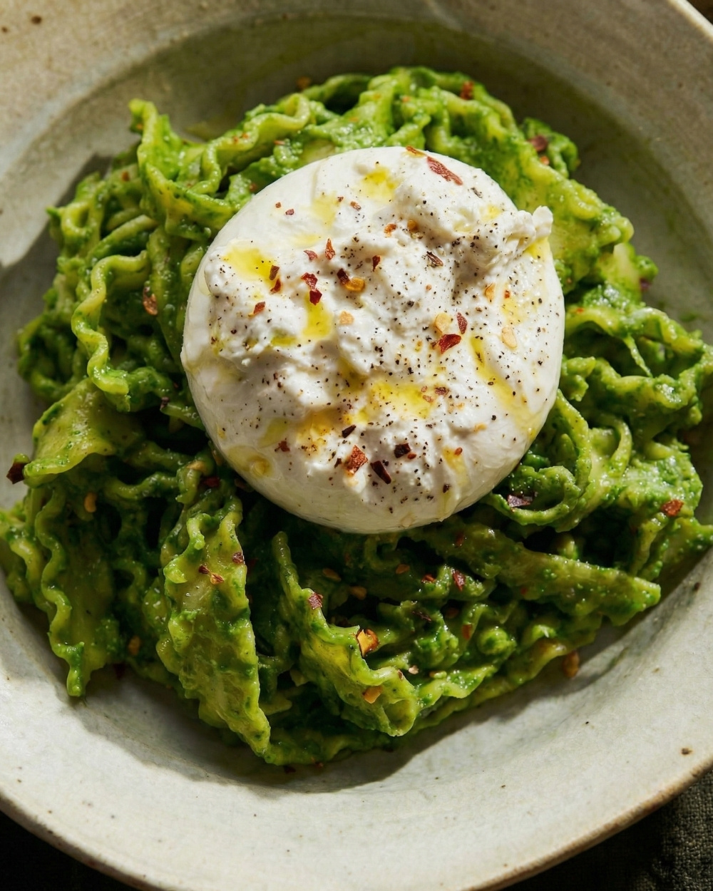 Green goddes pasta closeup