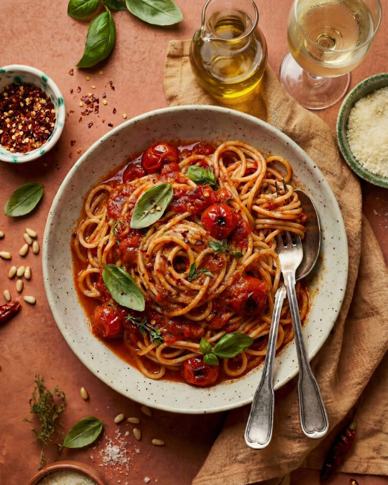 Pasta arrabbiata topshot