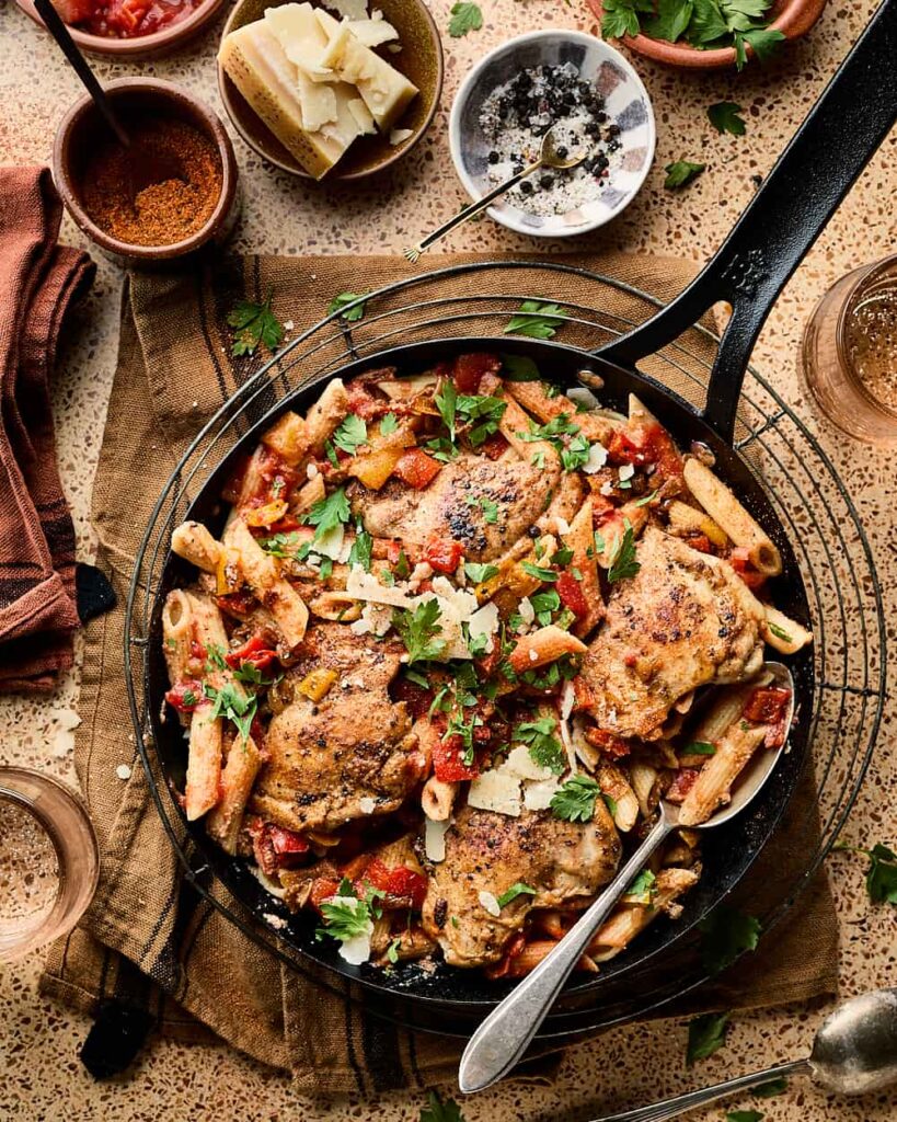 Eenpansgerecht kip cajun met Mil Cajun pastaschotel - Miljuschka