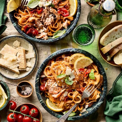 Tagliatelle pasta met zalm miljuschka