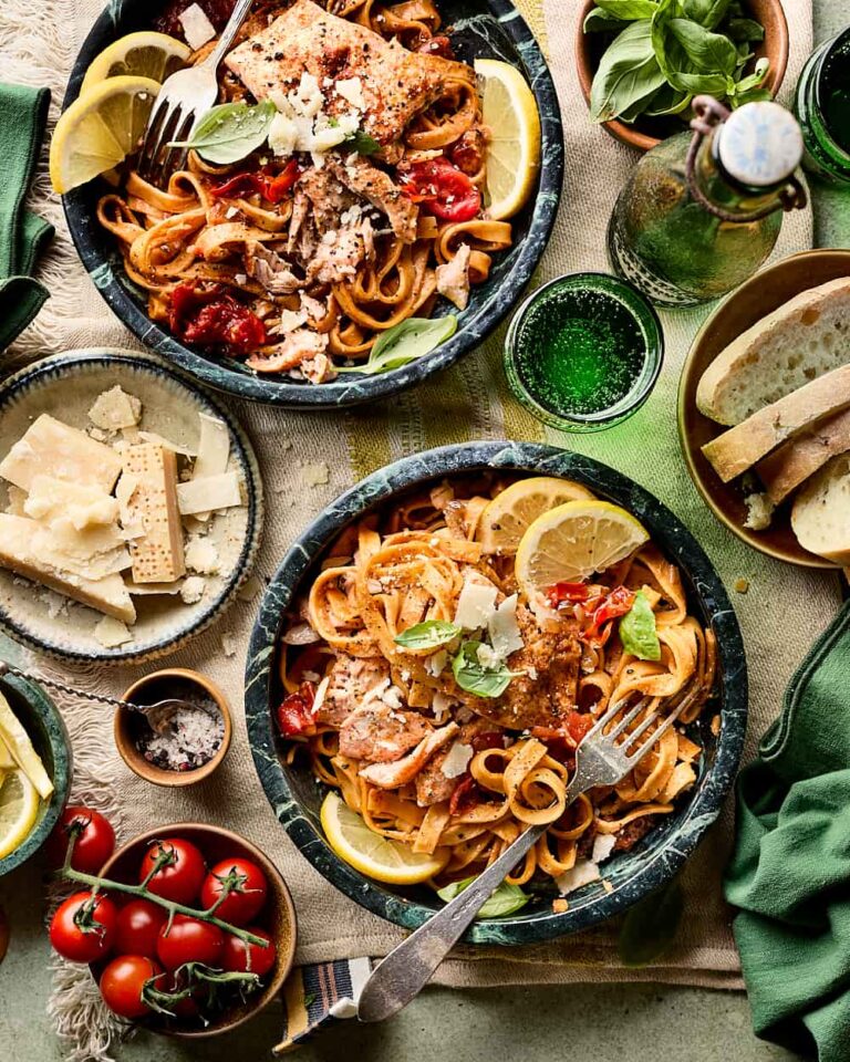 Tagliatelle pasta met zalm miljuschka